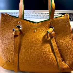 Sara Battaglia tan Handbag with color piping details.